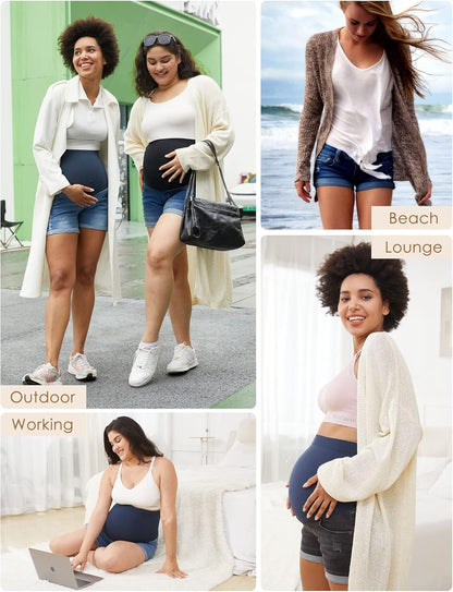 HOFISH Women's Maternity Jeans Shorts Over The Belly Stretchy Comfy Denim Shorts Pants Casual Workout Pregnancy Shorts