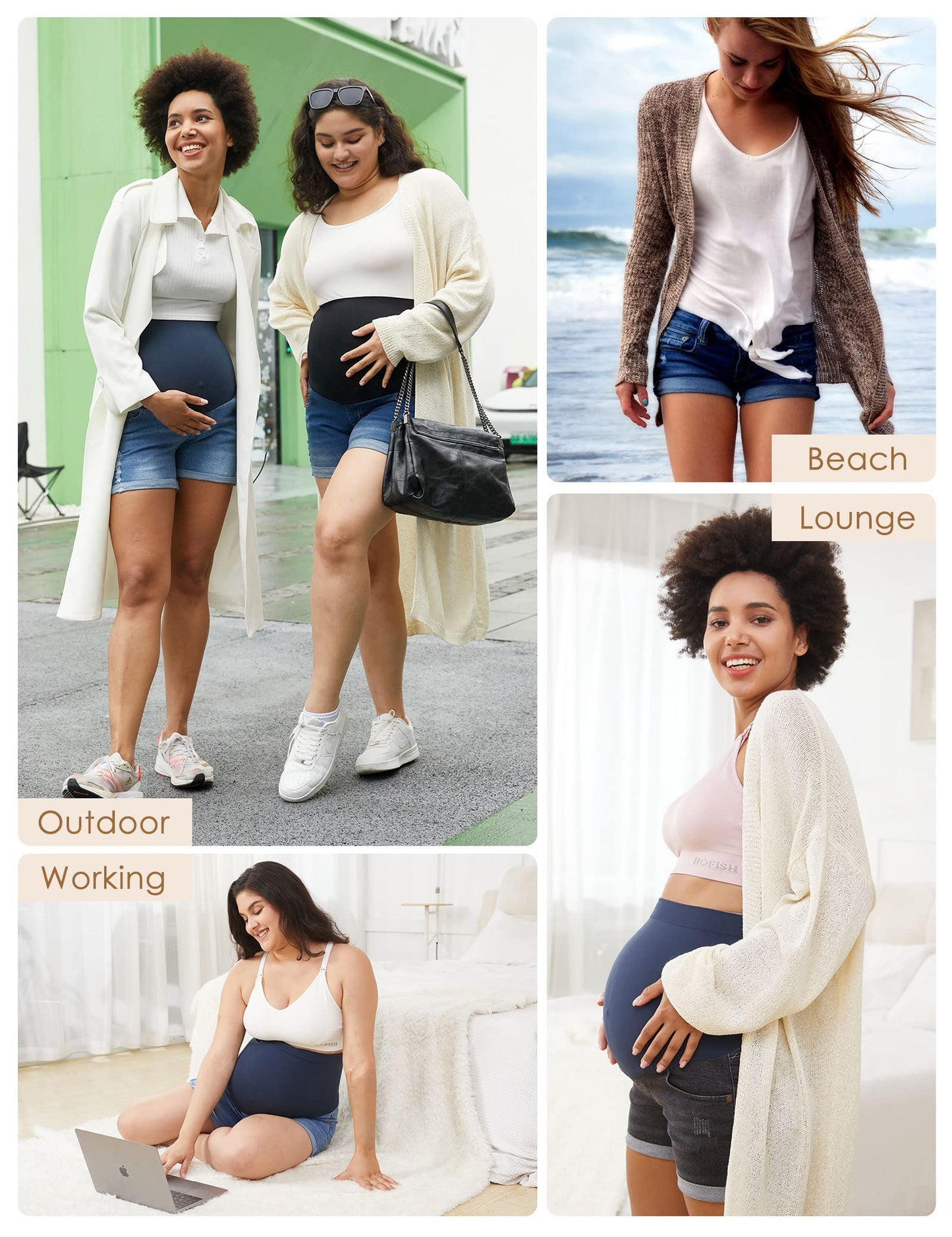 HOFISH Women's Maternity Jeans Shorts Over The Belly Stretchy Comfy Denim Shorts Pants Casual Workout Pregnancy Shorts