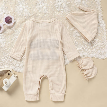 GRNSHTS Newborn Baby Boy Romper Coming Home Outfits Letter Print Bodysuit Jumpsuit+Hat+Gloves 3PCS Clothes Set