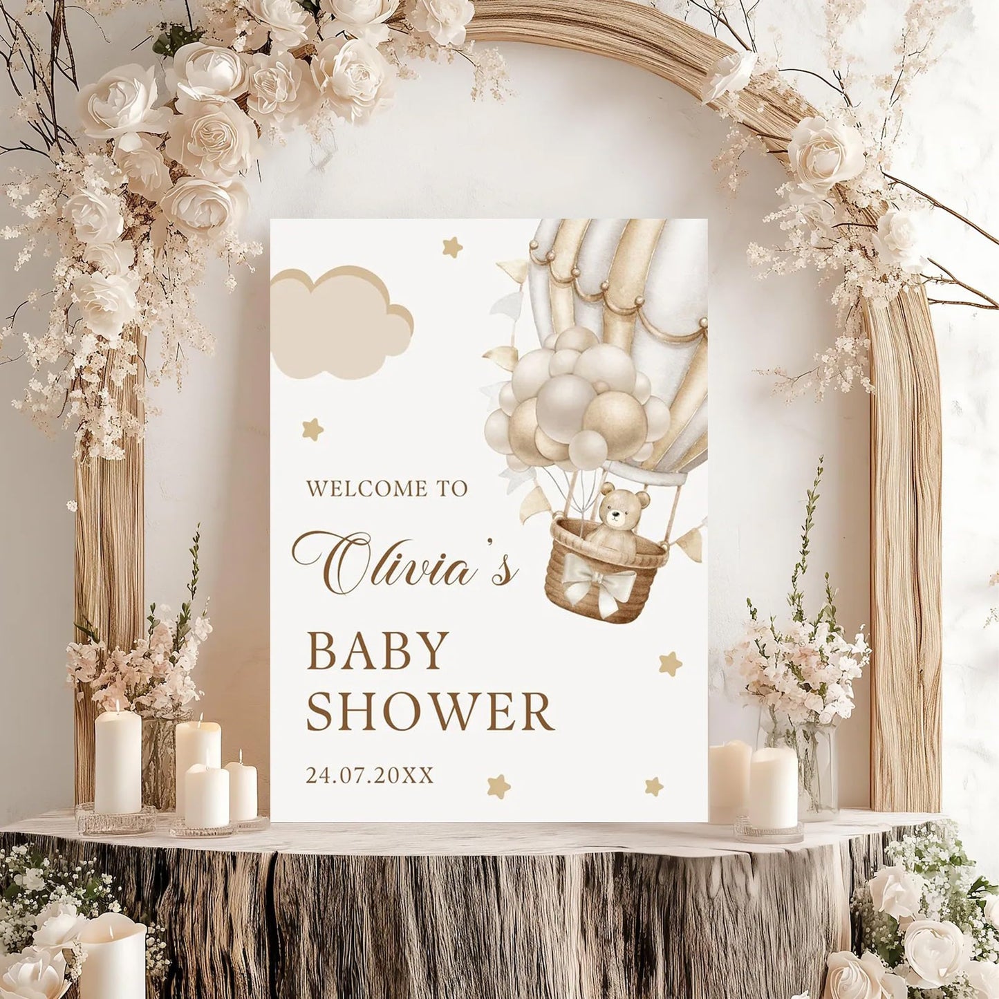 Personalized We Can Bearly Wait Baby Shower Welcome Sign, Welcome to Baby Shower Sign - Teddy Bear & Balloon Theme Décor #5