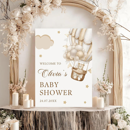 Personalized We Can Bearly Wait Baby Shower Welcome Sign, Welcome to Baby Shower Sign - Teddy Bear & Balloon Theme Décor #5