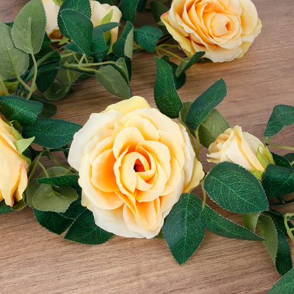TELDRASSIL 4Pcs(26 FT) Artificial Rose Vine Fake Flower Garland Fake Silk Rose Hanging Vine for Wedding Party Background Arch Garden Background Decoration (Pink)