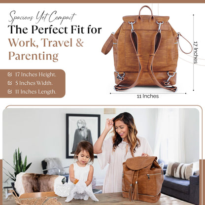 Citi Collective Journey Pearl Vegan Leather Diaper Bag Backpack | Elegant, Multifunctional, Travel Diaper Bag with Changing Pad, Stroller Straps & Insulated Bottle Pockets.