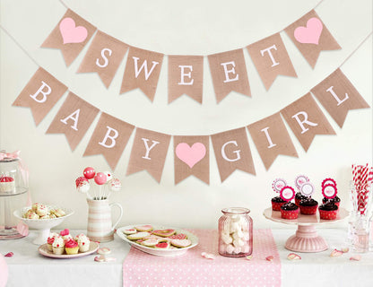 Sweet Baby Boy Burlap Banner - Rustic Baby Shower Decorations, Photo Props (Sweet Baby Boy Blue)