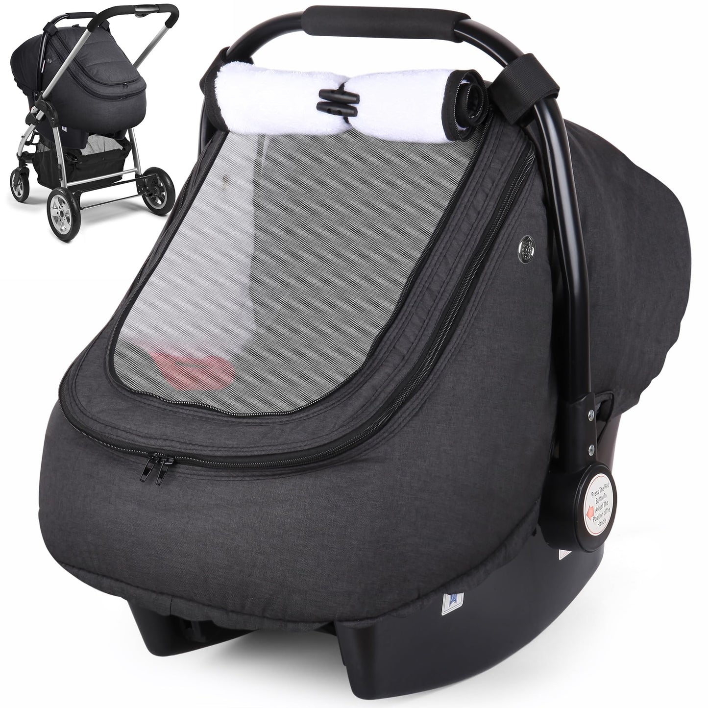 Rquite Car Seat Cover Baby, Carseat Covers Boy Girl, 2 Layers Window -Breathable Mesh & Wind/Sun Shade, Infant Car Seat Canopy Baby Carrier/Stroller Cover, Fit Spring, Fall, Winter, Cold Weather