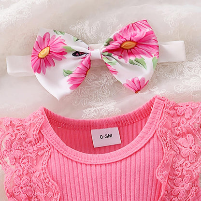 Baby Girl Clothes Newborn Romper Dress Infant Lace Ruffle Sleeveless Summer Outfits with Headband 0-12 Months