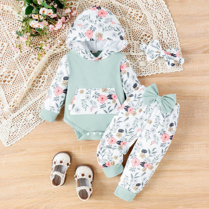 Newborn Infant Baby Girl Clothes 0-3-6-9-12-18 Months Outfits Sets Romper + Pants + Bow Headband for Girls