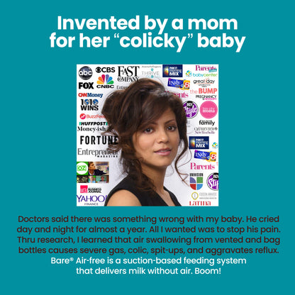 The Upright Bottle Bittylab Bare Air-Free 4oz Single for breastmilk or Baby Formula, Anti-Reflux, Anti-Colic, Anti-Gas, Fuss or Sleep Troubles. with Easy-Latch & Perfe-Latch Nipples. 0-6 Months.