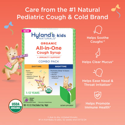 Hyland's Kids Cold and Cough, Day and Night Combo Pack, Cold Medicine for Ages 2 and up, Syrup Cough Medicine for Kids, Nasal Decongestant, 4 Fl Oz (Pack of 2)