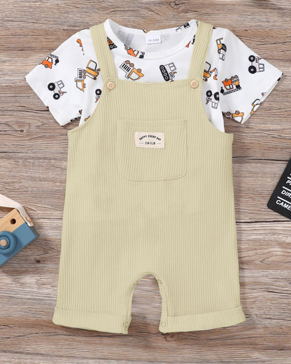 ZOEREA Toddler Baby Boys Clothes Summer Outfit Stripe T-Shirt and Shortall Romper Set Cute Jumpsuit Solid Color 6M-4T