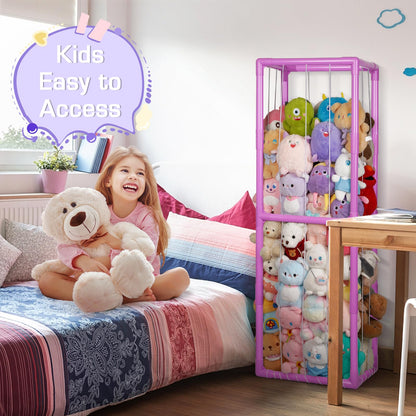 Trycooling Stuffed Animal Storage Zoo Stuffed Animal Holder Space Save Vertical Stuffed Animals Storage PVC with Elastic Band and Net for Playroom Bedroom Nursery (White 1)