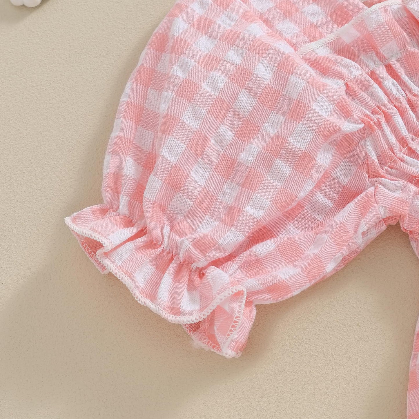 Infant Baby Girls Romper Ruffle Sleeve Pleated Smocked Bubble Plaid One Piece Ruched Jumpsuit Summer Bodysuit
