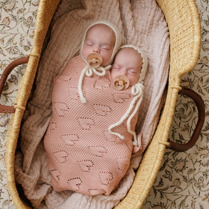 Swaddling Blanket for Girls - 100% Luxury Cotton Knit Heart Baby Blanket - Soft Warm Cozy Swaddle Receiving Stroller Crib Receiving Blanket for Newborns Infants & Toddlers (Pink, 0-2 Years)
