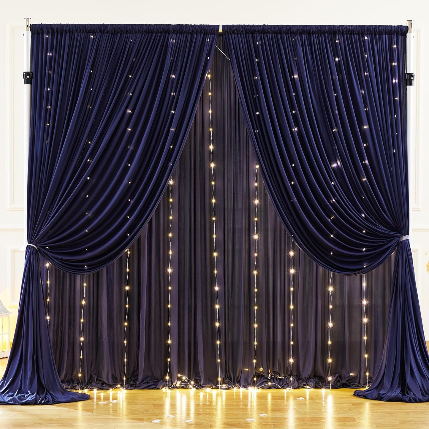 10x10ft Pink Backdrop Curtain with Lights String for Parties Wedding Wrinkle Free Soft Curtains Photo Backdrop Drapes for Girls Birthday Baby Shower Background Decorations 5x10ft, 2 Panels
