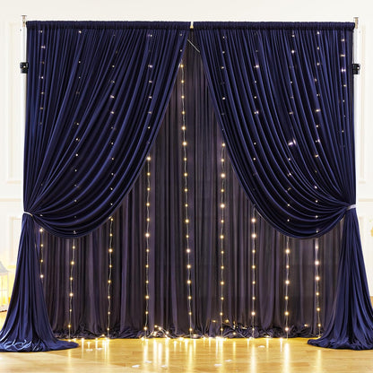 10x10ft Pink Backdrop Curtain with Lights String for Parties Wedding Wrinkle Free Soft Curtains Photo Backdrop Drapes for Girls Birthday Baby Shower Background Decorations 5x10ft, 2 Panels