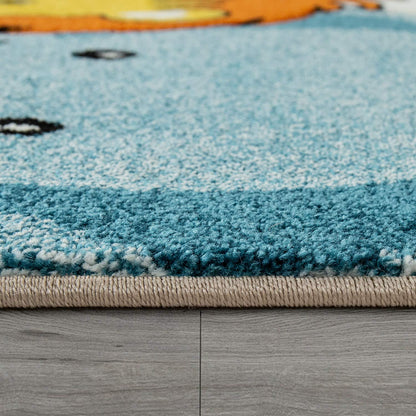 Kids Rug with Cute Animals on a Hot Air Balloon Ride in Pastel, Size: 2'8" x 4'11"