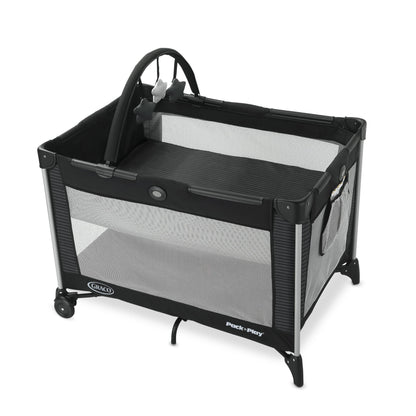 Graco On The Go Zip Pack ‘n Play Playard, Folding Playpen with Bassinet, Portable Crib, Reeves