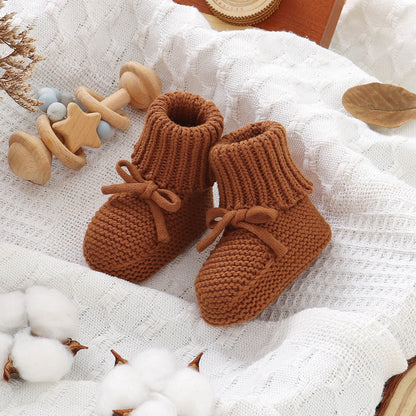 Hadetoto Baby Booties Newborn First Walkers Cozy Shoes Warm Knit Soft Booties for Toddler Infant Boy Girl