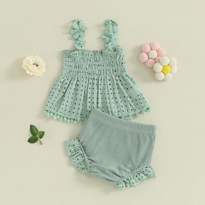 Murnouche Newborn Baby Girl Summer Clothes Sleeveless Floral Top Ribbed Shorts Boho Outfit Set