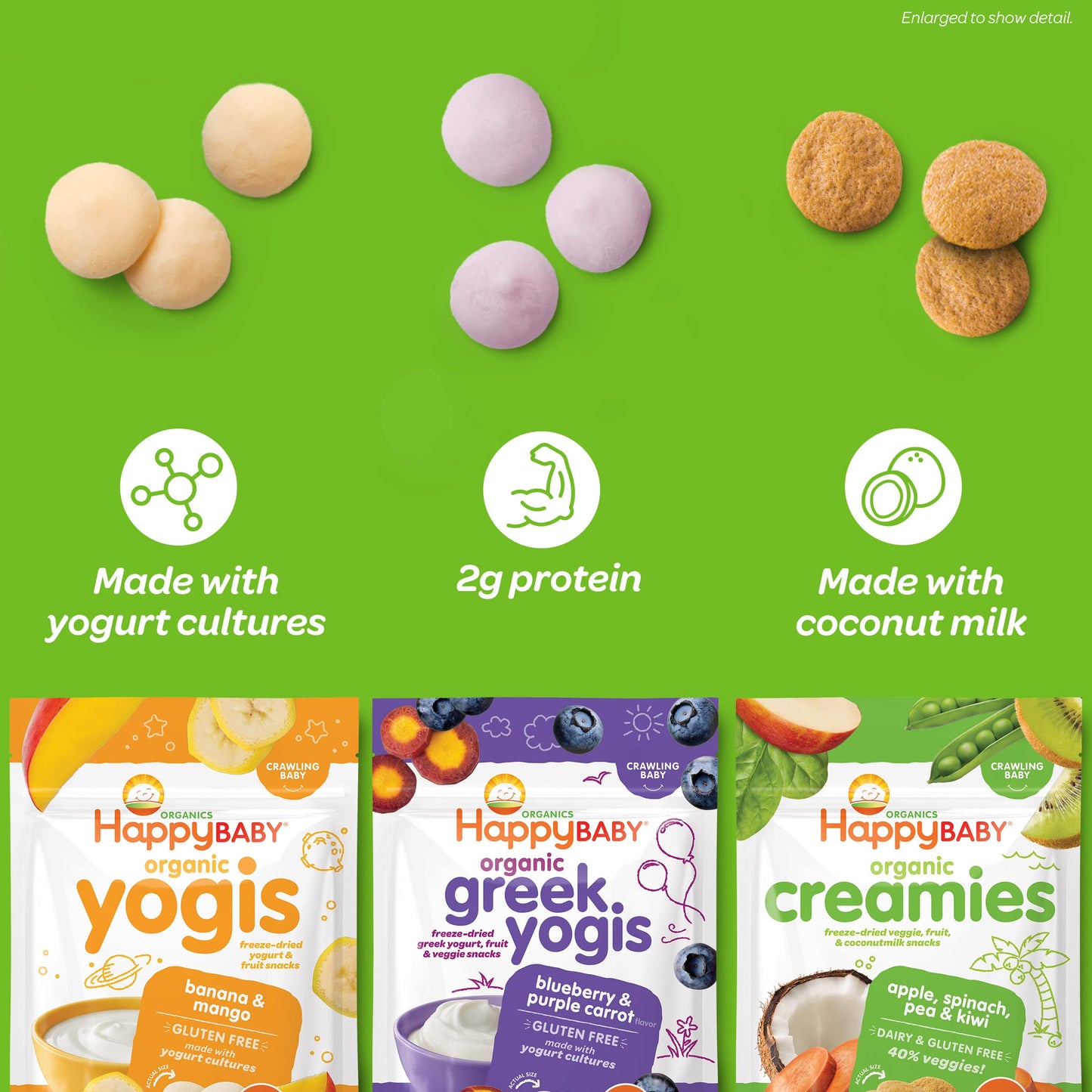Happy Baby Organics Creamies Freeze-Dried Veggie & Fruit Snacks with Coconut Milk, Apple Spinach Pea & Kiwi