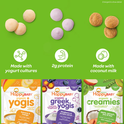 Happy Baby Organics Creamies Freeze-Dried Veggie & Fruit Snacks with Coconut Milk, Apple Spinach Pea & Kiwi