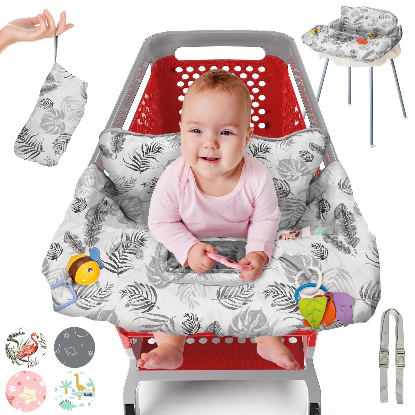 Shopping Cart Cover for Baby PILLANI, High Chair Cover for Restaurant Seat, Grocery Cart Cover for Baby Girl and Boy, Cotton Buggy Covers for Babies, Toddler Shopping Cart Cover