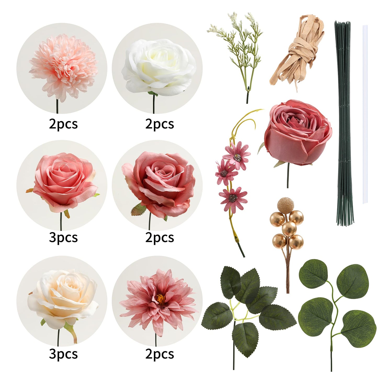 Artificial Flowers Combo, Fake Flowers for DIY Tables Centerpieces Baby Shower Bridal Shower Wedding Bouquet Arrangements Party Candle Holder Cake Decor Flower Home Decorations