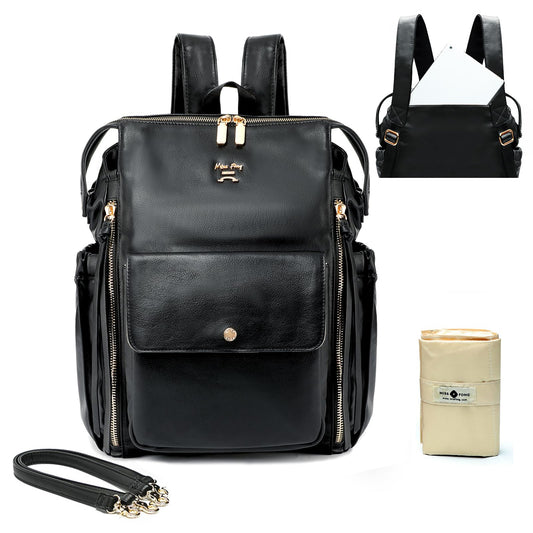 miss fong Diaper Bag Backpack Baby Diaper Bag for Girls and Boys, Leather Purse with 13 Pockets Diaper Bag Organizer,Changing Pad,Stroller Straps,4 Insulated Pockets