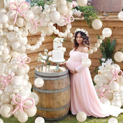Pink Balloon Garland Arch Kit, Coquette Birthday Decorations 176Pcs Bow Long Balloons White and Pink Different Sizes for Wedding Bridal Baby Shower Bachelorette Party