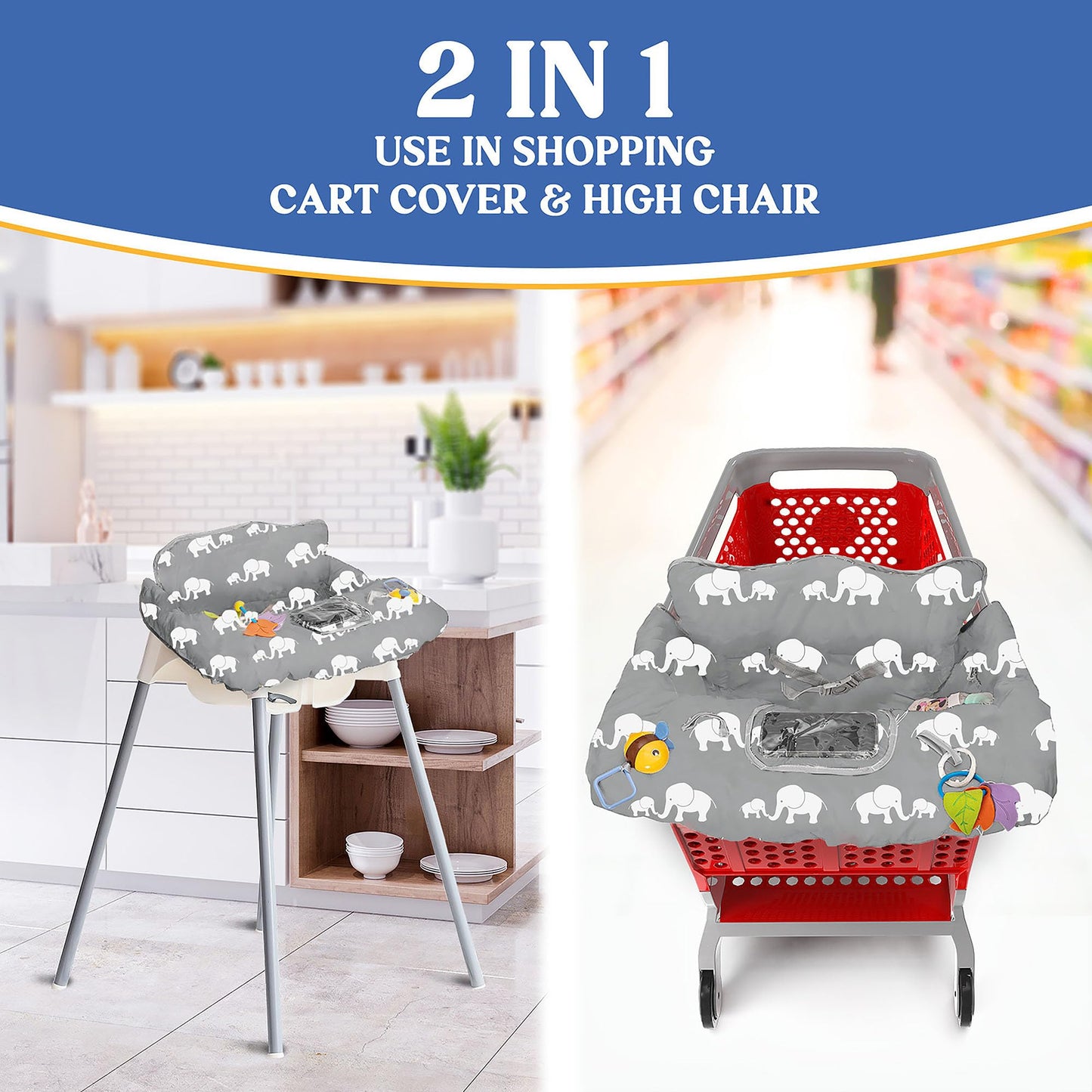 Shopping Cart Cover for Baby PILLANI, High Chair Cover for Restaurant Seat, Grocery Cart Cover for Baby Girl and Boy, Cotton Buggy Covers for Babies, Toddler Shopping Cart Cover