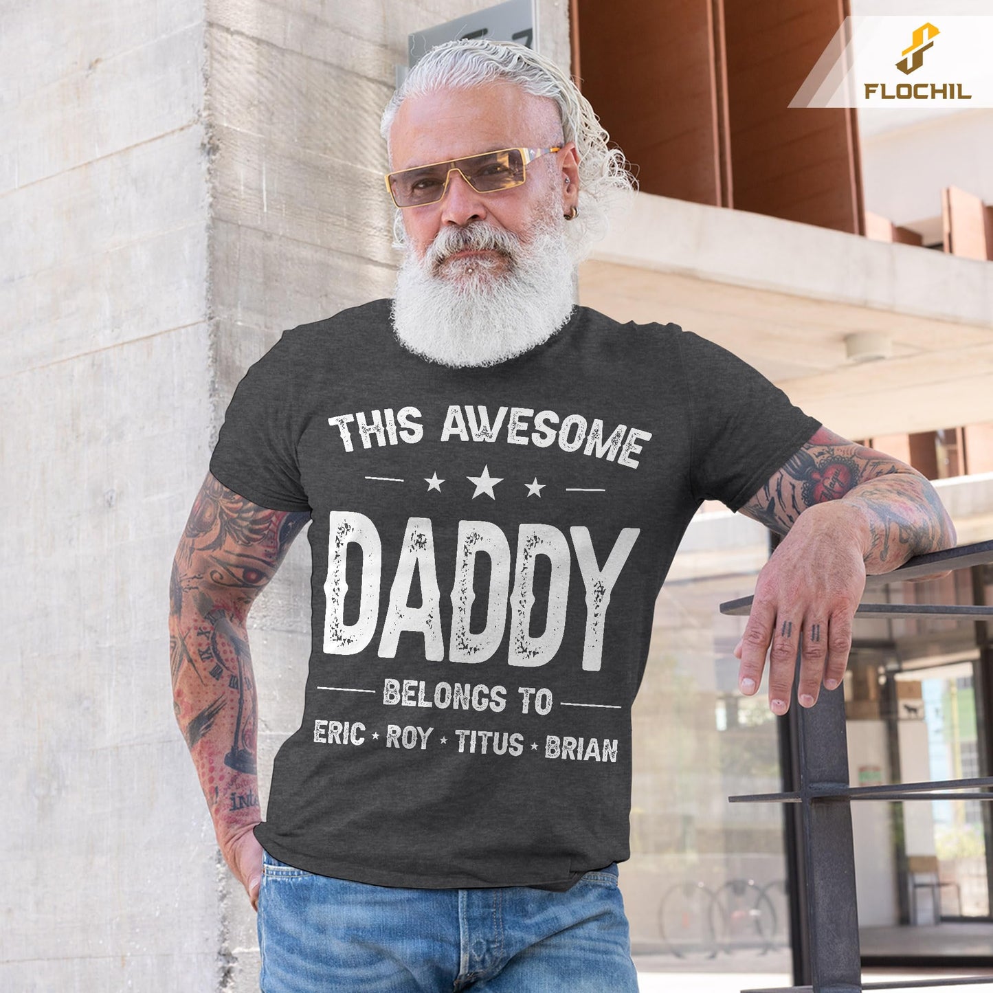 FLOCHIL Personalized Dad Shirt for Men, Custom Dad Shirt with Kids Names, Customized Fathers Day T Shirt, Gifts for Dad
