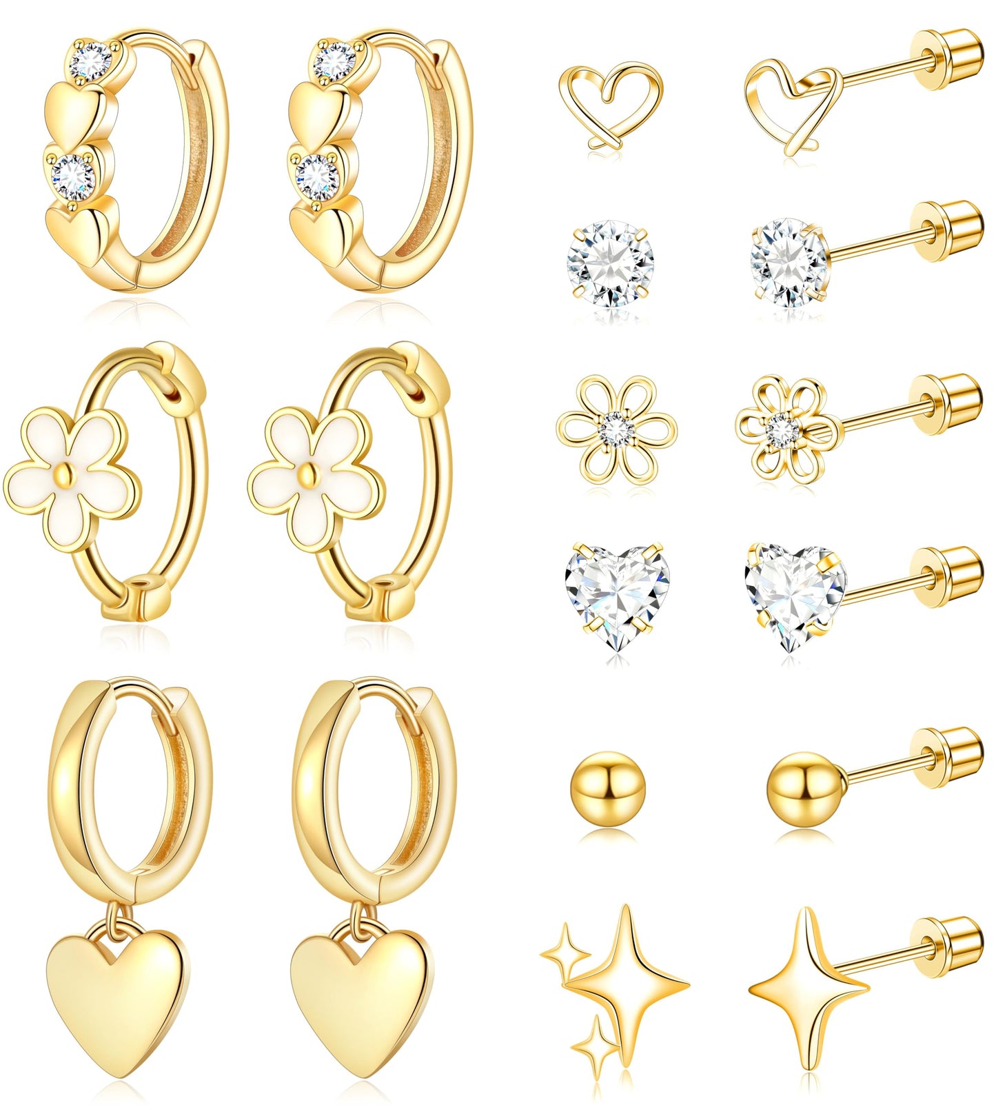 Stainless Steel Hypoallergenic Earrings for Girls Toddler Kids Baby Screw Flat Back Stud Earrings Set for Teen Jewelry