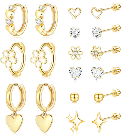 Stainless Steel Hypoallergenic Earrings for Girls Toddler Kids Baby Screw Flat Back Stud Earrings Set for Teen Jewelry