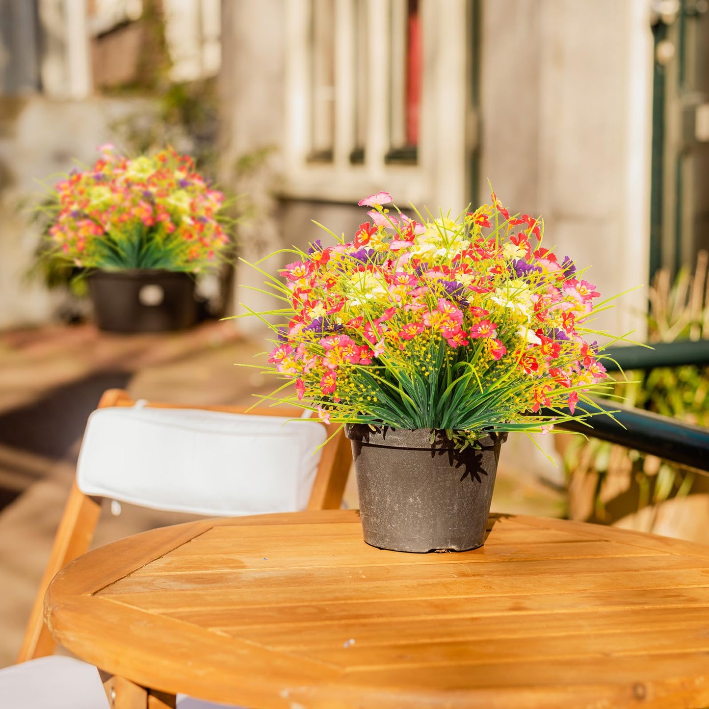 12 Bundles Artificial Flowers Outdoor UV Resistant Fake Plastic Plants Indoor Outside Hanging Plants Garden Porch Window Box Home Wedding Farmhouse Festive Shrub Decor (Pink)