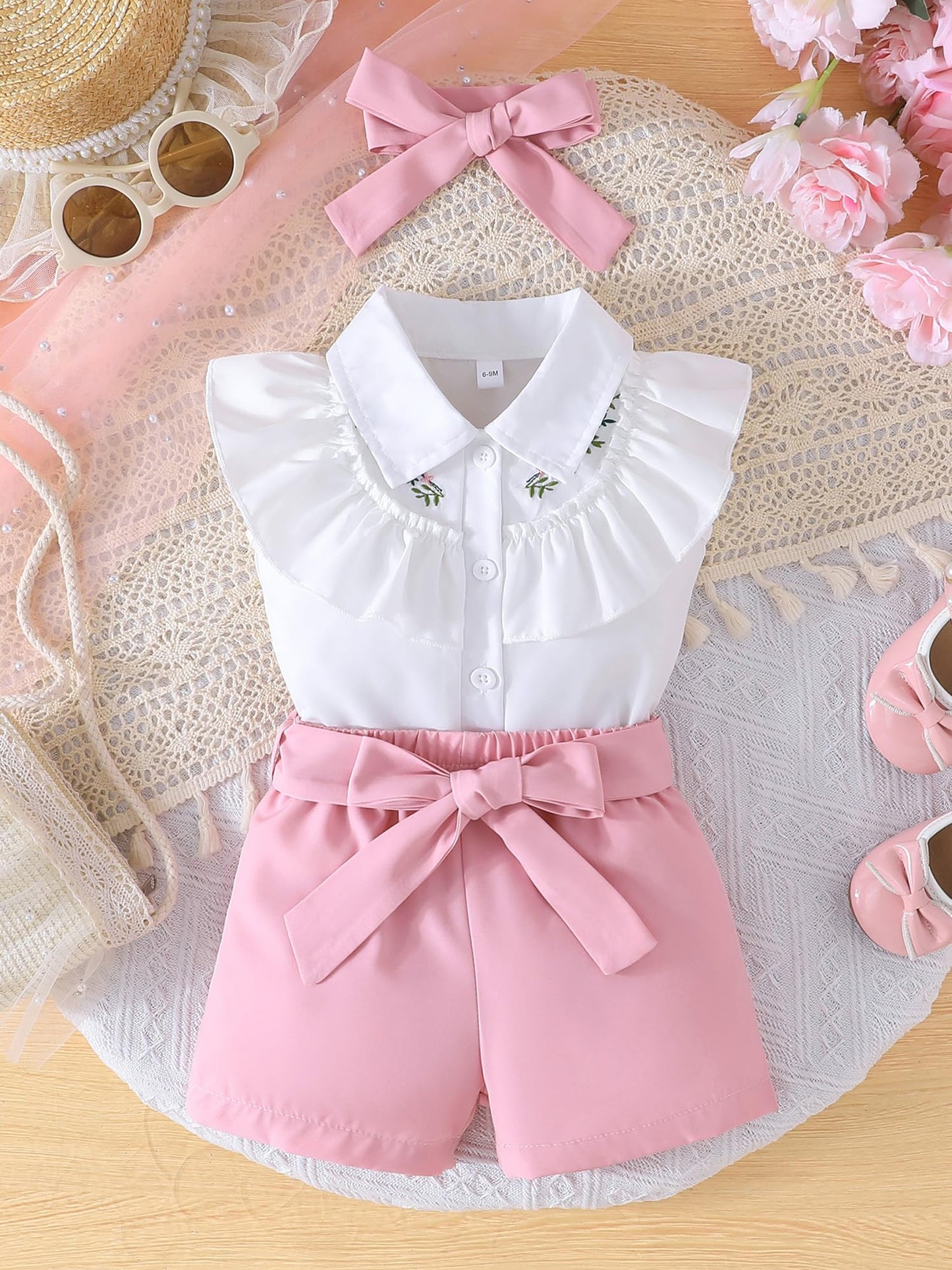 SUREPOCH Baby Girl Clothes Toddler Summer Embroidery Short Shirt Pant Girl Outfit Sleeveless Top Clothes Set