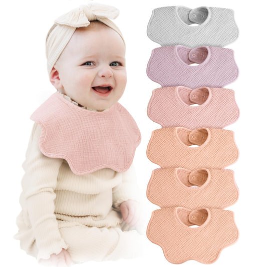 Konssy Muslin Baby Bibs 100% Cotton Absorbent Bandana Drool Bibs for Teething and Drooling, 6-Pack for Baby Boys & Girls
