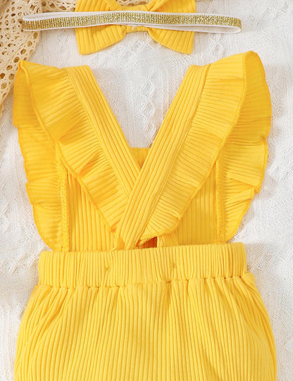 Fullfamous Baby Girl Ruffled Jumpsuit and Headband Set