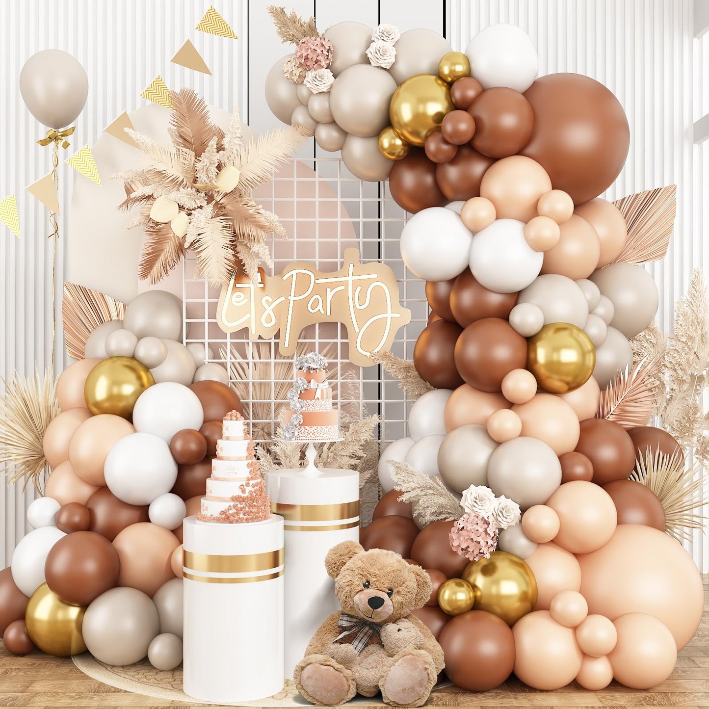 Ivory White Balloon Arch Kit,Boho Balloon Garland with Pastel Orange Cream Beige Champagne Gold White Sand Balloons for Neutral Baby Shower Wedding Boho Bridal Party Decorations