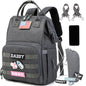 Diaper Bag Backpack for Dad and Mom with USB Charging Port Stroller Straps and Insulated Pocket,army military Travel Nappy Backpack for Daddy/Mommy (Black)