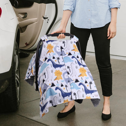 Rquite Car Seat Cover Baby, Carseat Covers Baby Boy, Minky Infant Car Seat Cover Winter, Peekaboo Opening Car Seat Canopy, Multi-use Baby Carrier, Stroller, Nursing Cover, Minky Blanket, Dinosaur