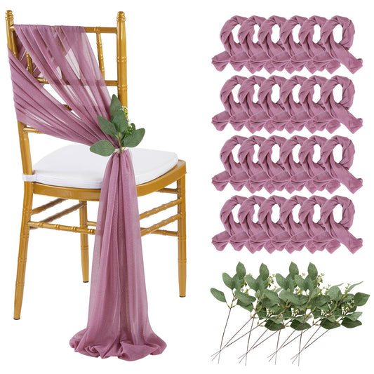 QueenDream Light Blue Sashes Chair Aisle Decorations: 24 Pack Baby Shower Chair Cover 8FT Long Tulle Draping Fabric Wedding Reception Church