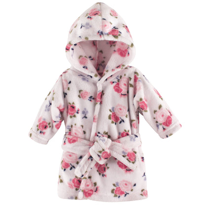 Luvable Friends Unisex Baby Plush Bathrobe, Floral, 0-9M