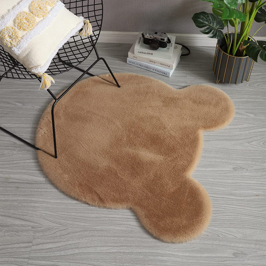 Cute Rugs for Bedroom Aesthetic 2 x 2 Feet Soft Fluffy Area Kids Rug for Nursery Faux Rabbit Fur Rug Bear Carpet Teen Girls Room Home Decor