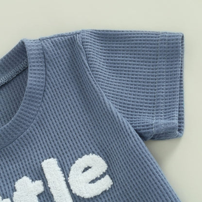Kupretty Toddler Baby Boy Summer Clothes Embroiderey Waffle Knit Short Sleeve T-Shirt Tees + Casual Shorts Cute Clothing Set