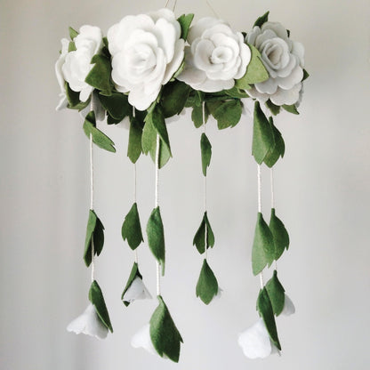 Baby Crib Mobile (Felt Rose) - Baby Shower Gift Nursery Decorations - Handmade Floral Decor for Girls
