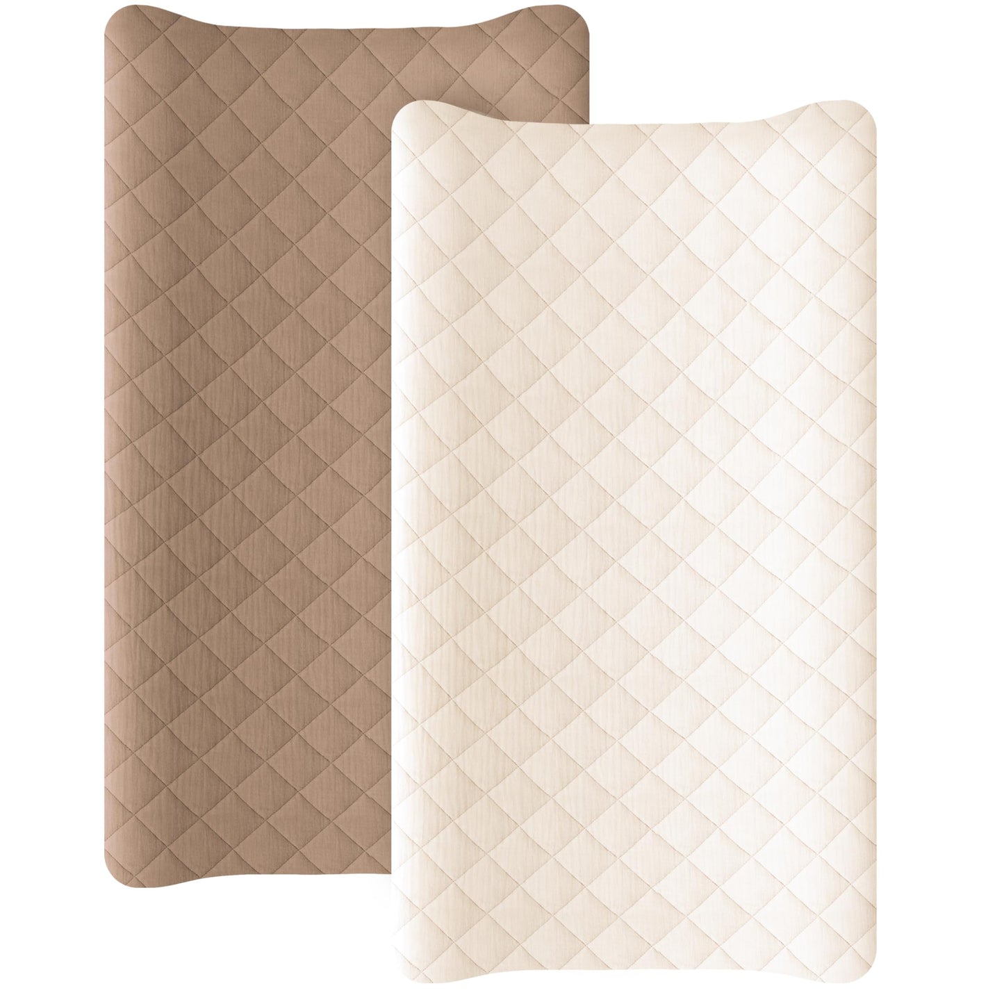 Konssy Waterproof Muslin Changing Pad Cover 2 Pack, Quilted Cotton Fitted Diaper Chang Table Cover, Soft Changing Pad Sheets for Girls Boys (Blossom,Pink)