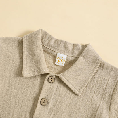 Toddler Baby Boy Linen Outfit Button Down Shirt Plain Shorts Cute Infant Newborn Photoshoot Clothes Summer 2Pcs Set