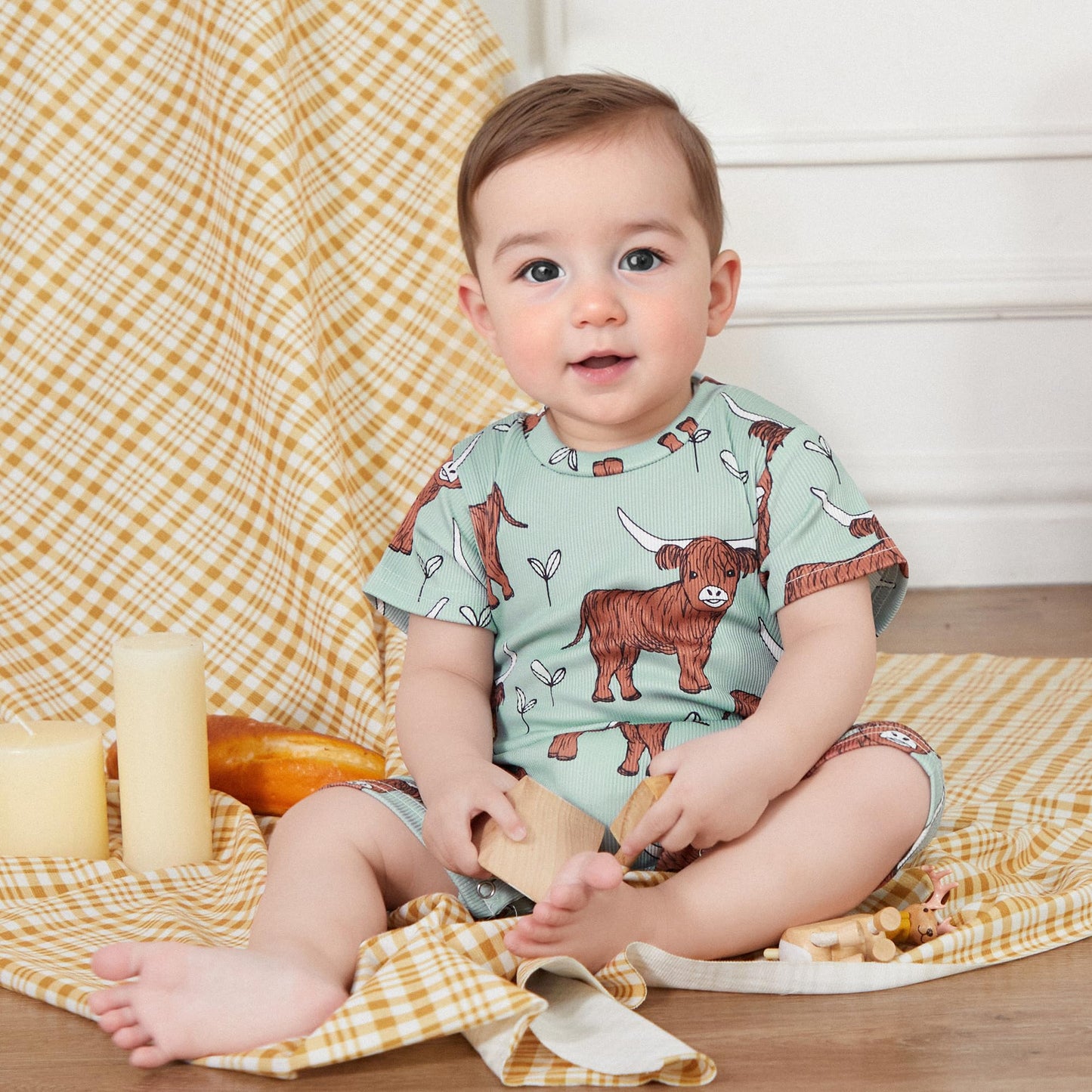 Gueuusu Country Baby Clothes Boy Girl Western Cow Print Short Sleeve Romper Bodysuit Ribbed One Piece Jumpsuit Summer Outfit