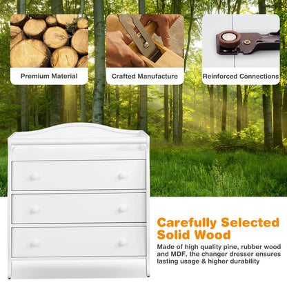Costzon 3-Drawer Changing Table, Infant Diaper Changing Station with Drawers, Safety Rails & Strap, Baby Changing Table Dresser for Nursery, Easy Assembly (Brown)