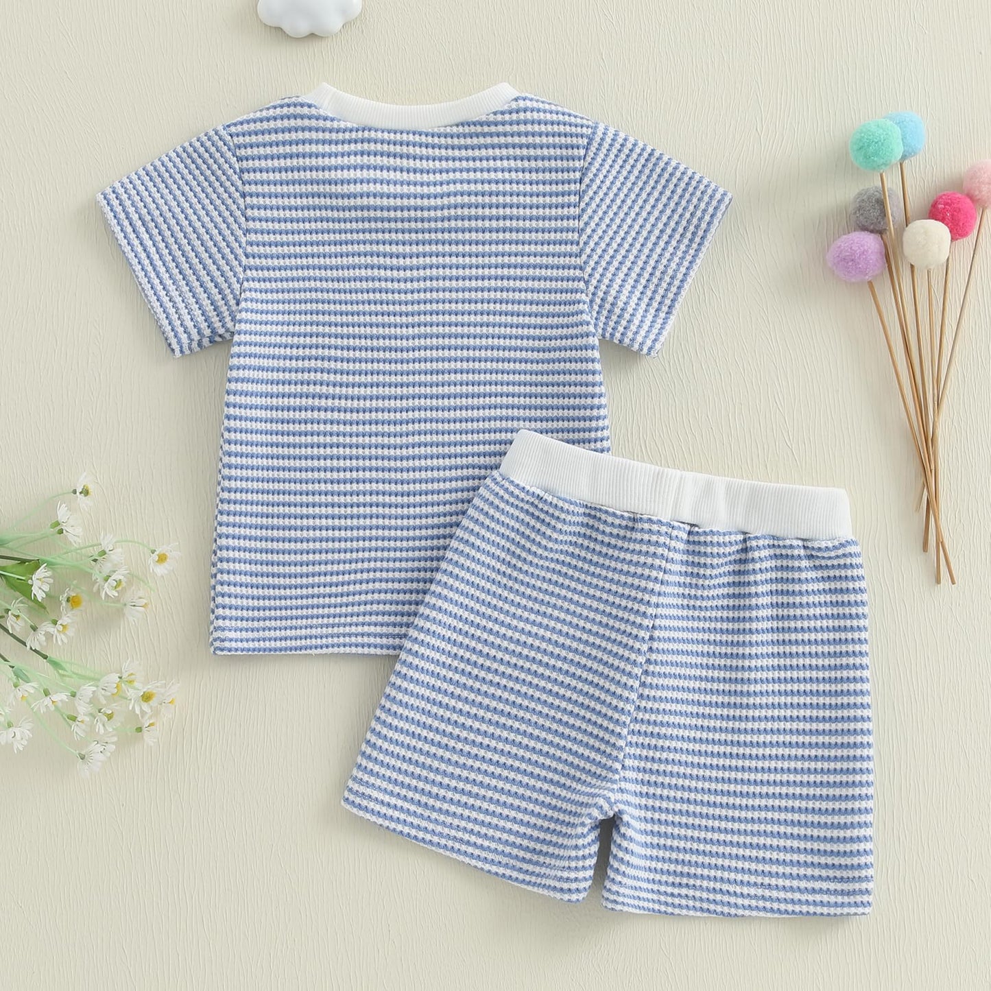VISGOGO Baby Boy Girls Toddler Summer Outfit Striped T-shirt Toddler Boy Summer Clothes 6 12 18 Months 2 3 4 5 T Short Set